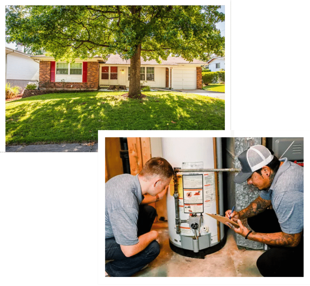 The outside of a house in Fenton, MO and our team evaluating it