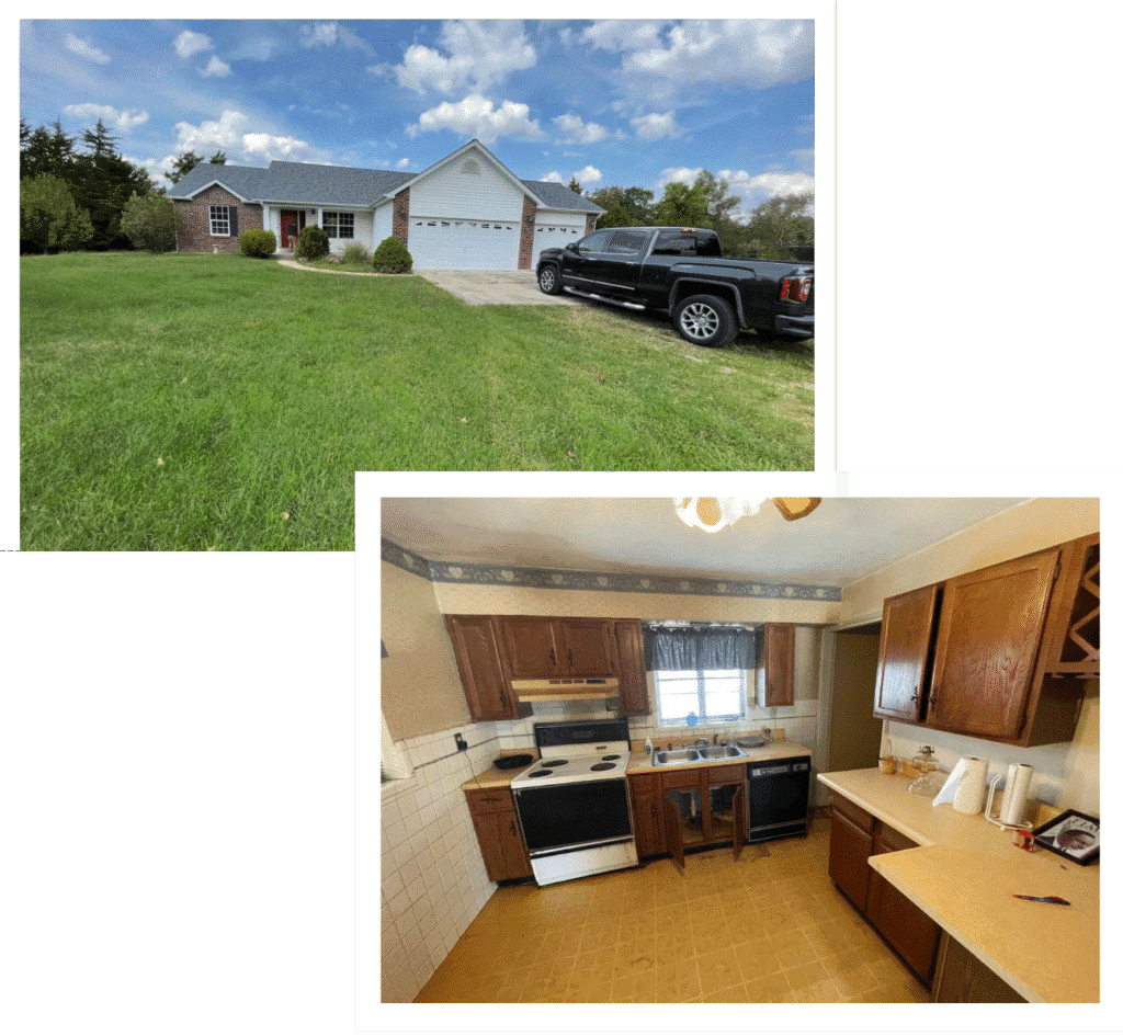 The outside and inside of a house in Manchester, MO